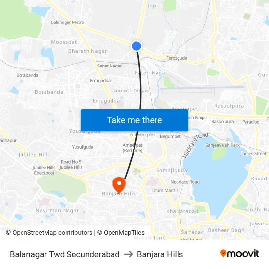 Balanagar Twd Secunderabad to Banjara Hills map