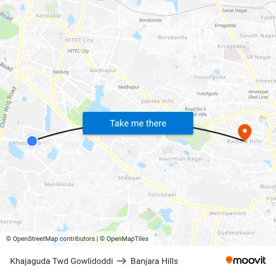 Khajaguda Twd Gowlidoddi to Banjara Hills map