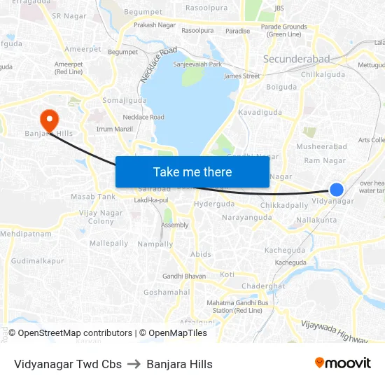 Vidyanagar Twd Cbs to Banjara Hills map