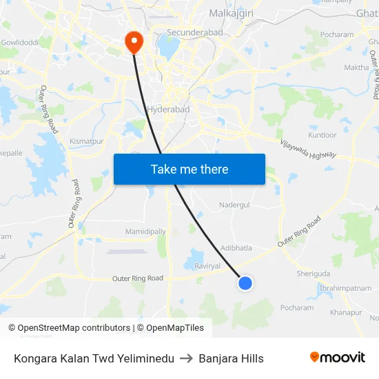 Kongara Kalan Twd Yeliminedu to Banjara Hills map