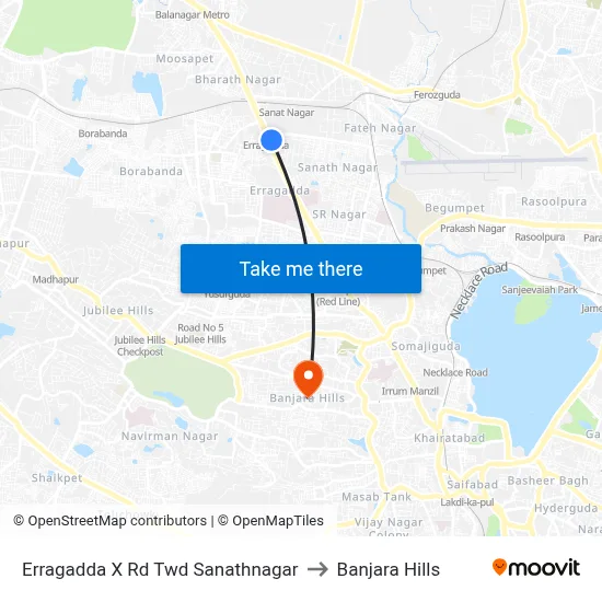 Erragadda  X Rd Twd Sanathnagar to Banjara Hills map