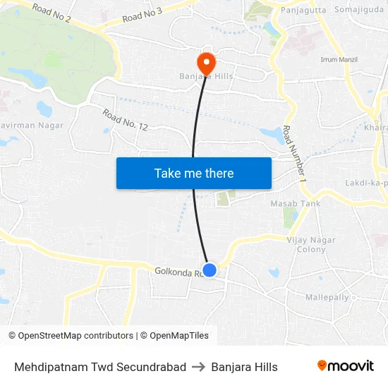 Mehdipatnam Twd Secundrabad to Banjara Hills map
