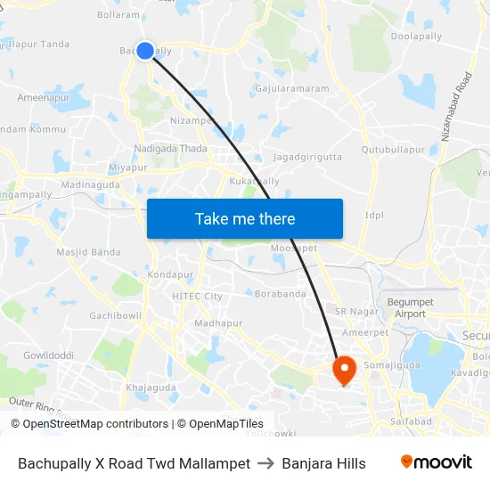 Bachupally X Road Twd Mallampet to Banjara Hills map