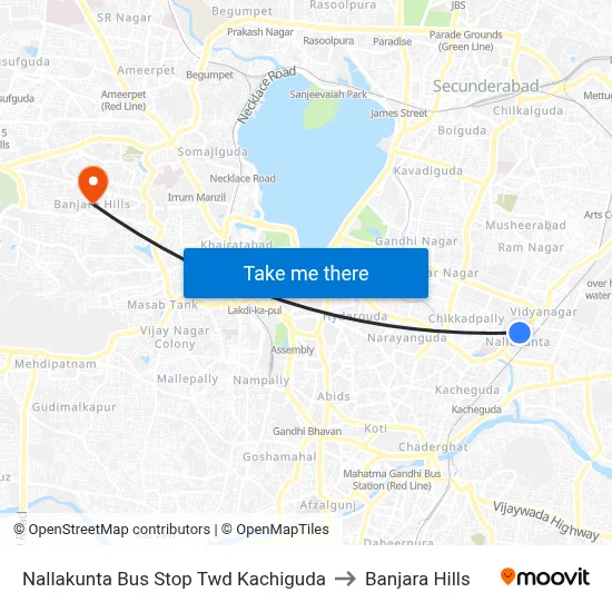 Nallakunta Bus Stop Twd Kachiguda to Banjara Hills map