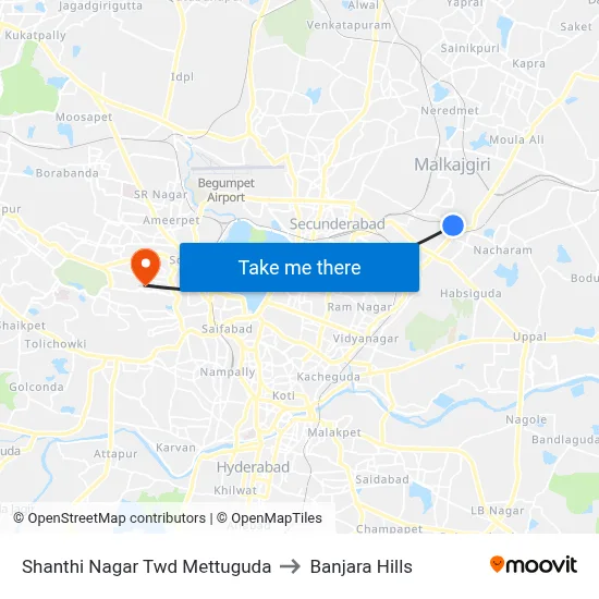 Shanthi Nagar Twd Mettuguda to Banjara Hills map
