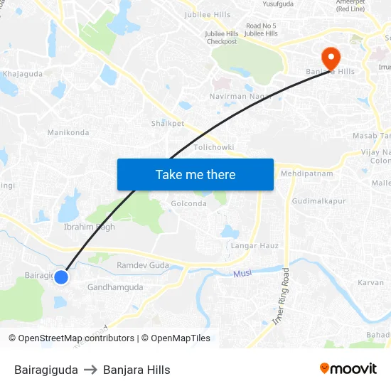 Bairagiguda to Banjara Hills map