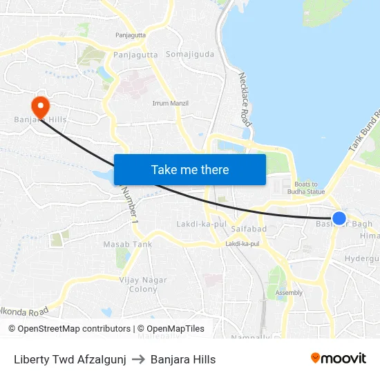 Liberty Twd Afzalgunj to Banjara Hills map