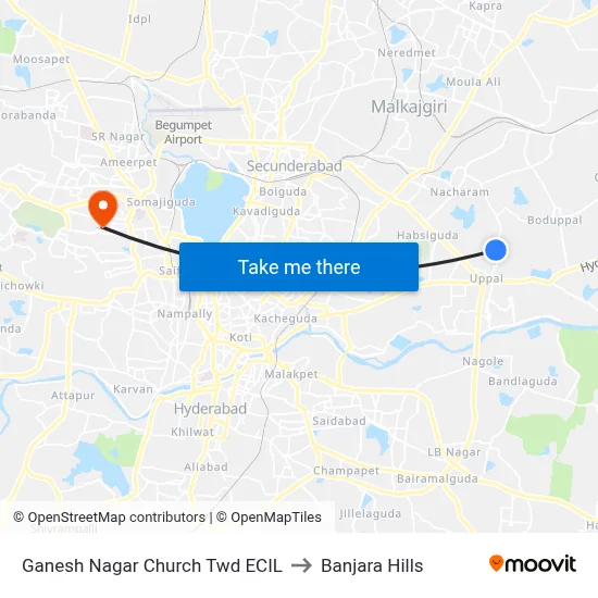 Ganesh Nagar Church Twd ECIL to Banjara Hills map