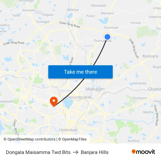 Dongala Maisamma Twd Bits to Banjara Hills map