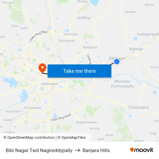 Bibi Nagar Twd Nagireddypally to Banjara Hills map