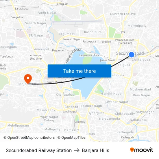 Secunderabad Railway Station to Banjara Hills map