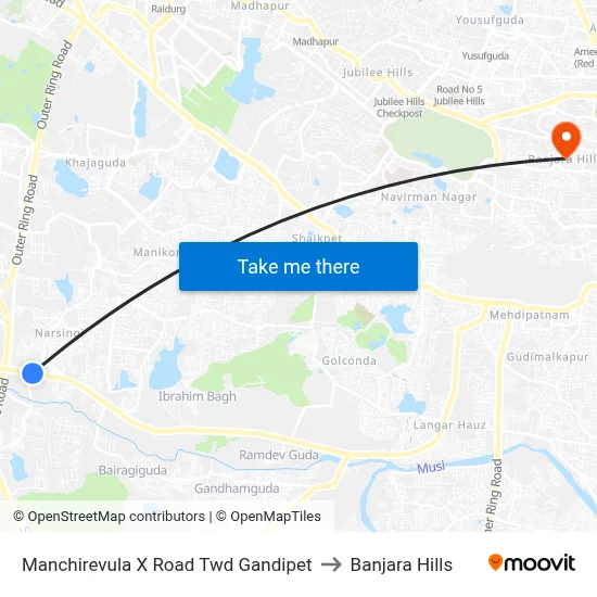Manchirevula X Road Twd Gandipet to Banjara Hills map