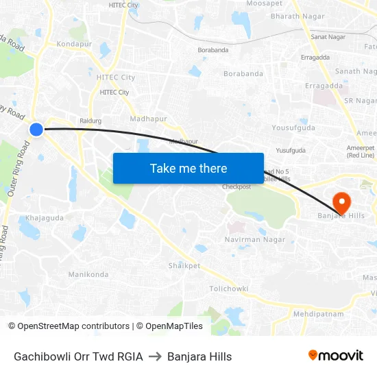 Gachibowli Orr Twd RGIA to Banjara Hills map