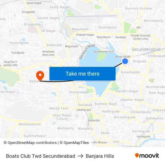 Boats Club Twd Secunderabad to Banjara Hills map