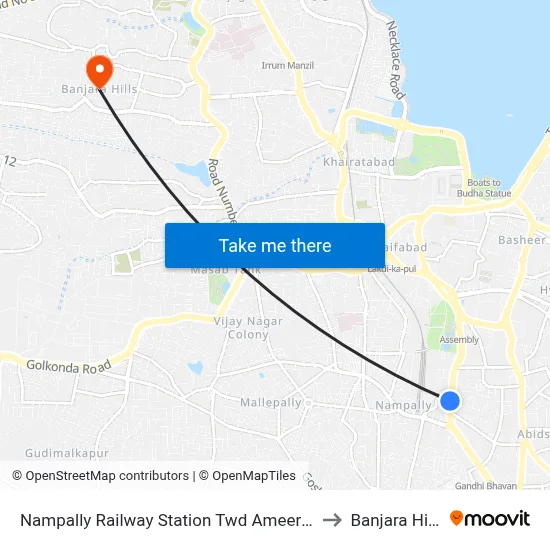 Nampally Railway Station Twd Ameerpet to Banjara Hills map