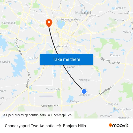 Chanakyapuri Twd Adibatla to Banjara Hills map