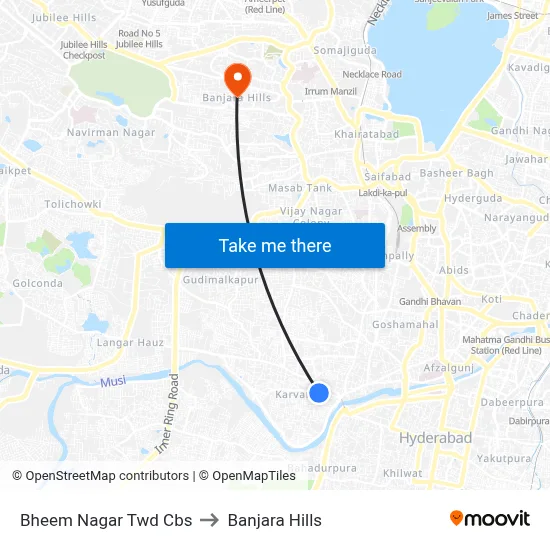 Bheem Nagar Twd Cbs to Banjara Hills map