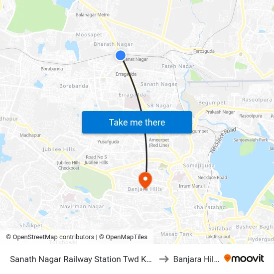 Sanath Nagar Railway Station Twd Koti to Banjara Hills map