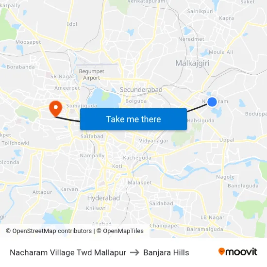 Nacharam Village Twd Mallapur to Banjara Hills map