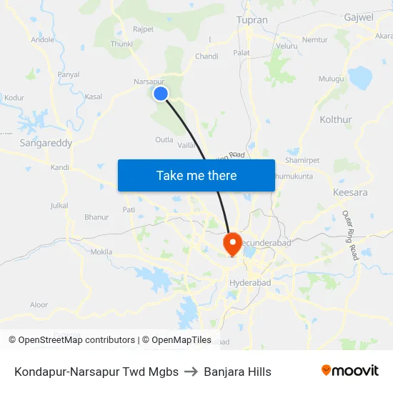 Kondapur-Narsapur Twd Mgbs to Banjara Hills map