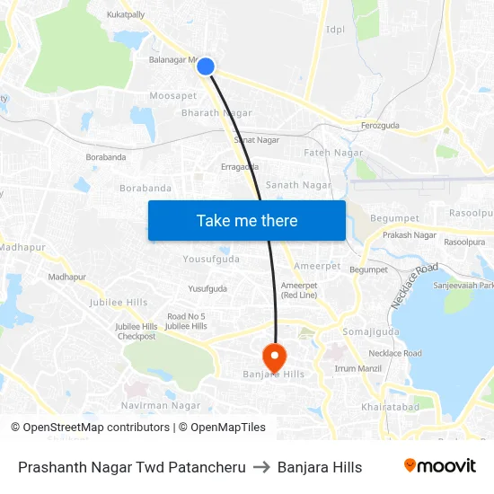 Prashanth Nagar  Twd Patancheru to Banjara Hills map