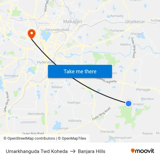 Umarkhanguda Twd Koheda to Banjara Hills map