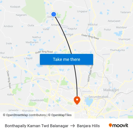 Bonthapally Kaman Twd Balanagar to Banjara Hills map