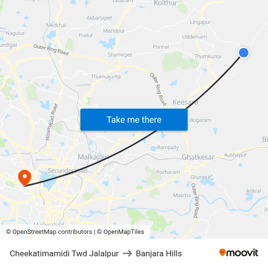Cheekatimamidi Twd Jalalpur to Banjara Hills map