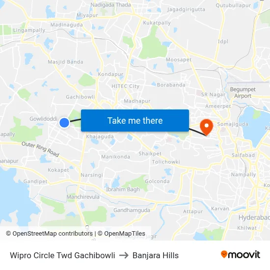 Wipro Circle Twd Gachibowli to Banjara Hills map