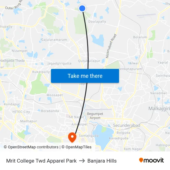 Mrit College Twd Apparel Park to Banjara Hills map