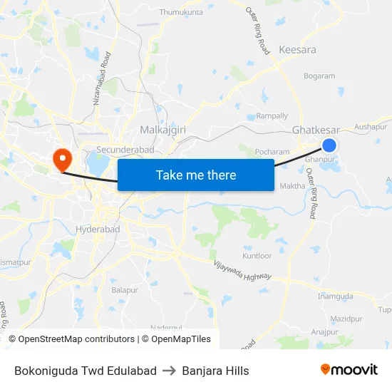 Bokoniguda Twd Edulabad to Banjara Hills map