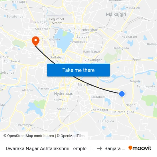 Dwaraka Nagar Ashtalakshmi Temple Twd Lbnagar to Banjara Hills map
