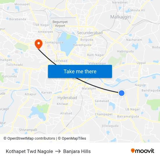 Kothapet Twd Nagole to Banjara Hills map