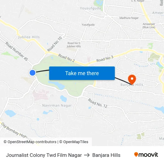 Journalist Colony Twd Film Nagar to Banjara Hills map