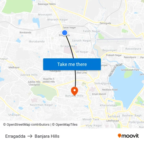 Erragadda to Banjara Hills map