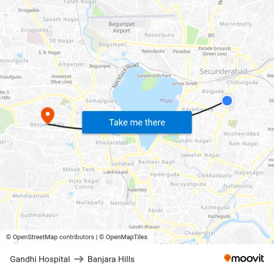 Gandhi Hospital to Banjara Hills map