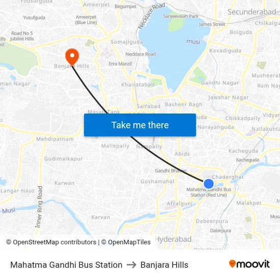 Mahatma Gandhi Bus Station to Banjara Hills map