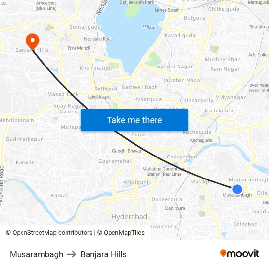 Musarambagh to Banjara Hills map