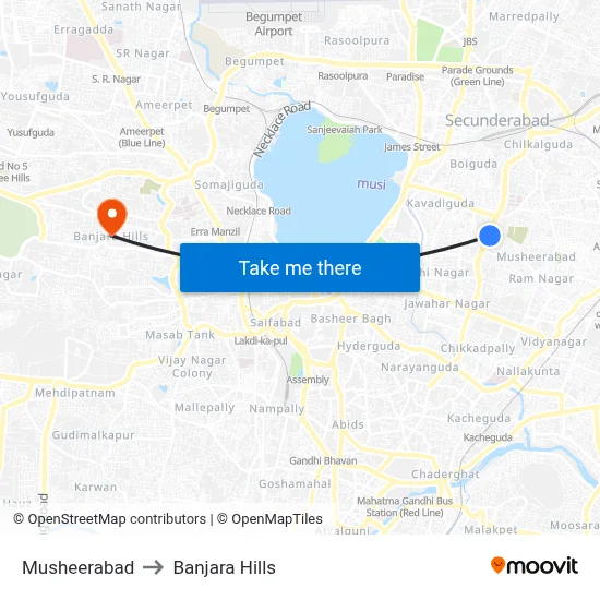 Musheerabad to Banjara Hills map