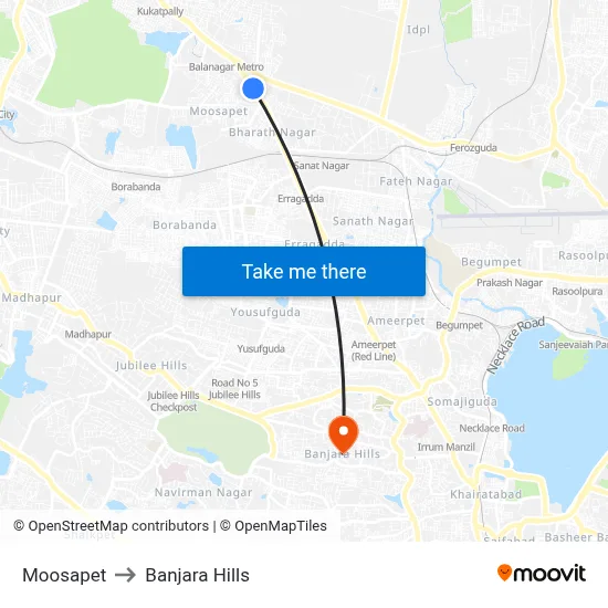 Moosapet to Banjara Hills map
