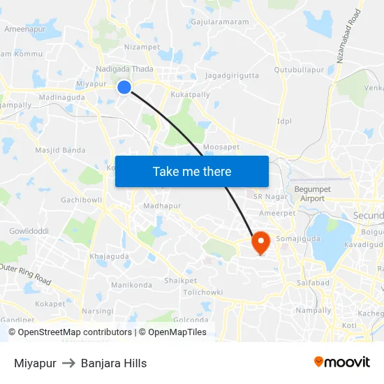 Miyapur to Banjara Hills map