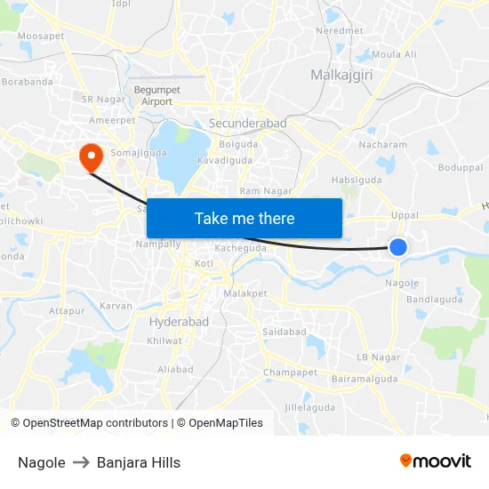 Nagole to Banjara Hills map