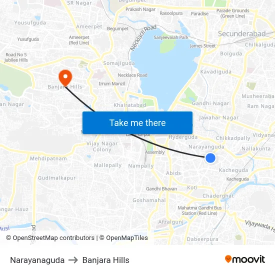 Narayanaguda to Banjara Hills map