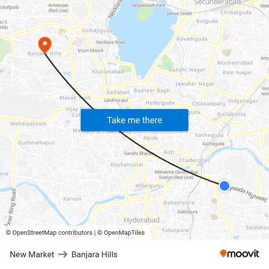 New Market to Banjara Hills map