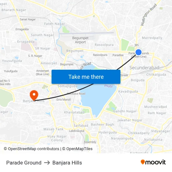 Parade Ground to Banjara Hills map