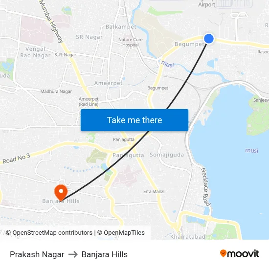 Prakash Nagar to Banjara Hills map