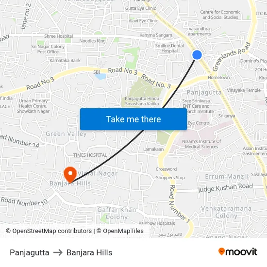 Panjagutta to Banjara Hills map