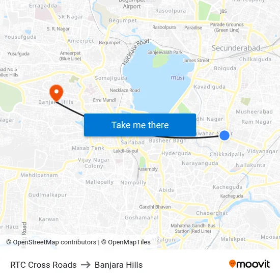RTC Cross Roads to Banjara Hills map