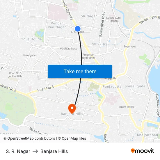 S. R. Nagar to Banjara Hills map