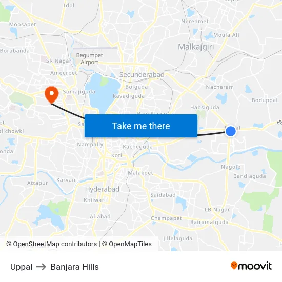 Uppal to Banjara Hills map